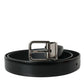 Black Leather Silver Metal Buckle Belt Men