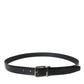 Black Leather Silver Metal Buckle Belt Men