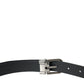 Black Leather Silver Metal Buckle Belt Men