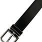 Black Leather Silver Metal Buckle Belt Men