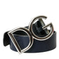 Blue Leather Silver Metal Logo Buckle Belt Men