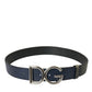 Blue Leather Silver Metal Logo Buckle Belt Men