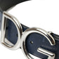 Blue Leather Silver Metal Logo Buckle Belt Men