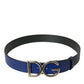 Blue Leather Silver Metal Logo Buckle Belt Men