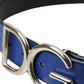 Blue Leather Silver Metal Logo Buckle Belt Men