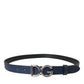 Blue Leather Silver Metal Logo Buckle Belt Men