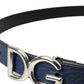 Blue Leather Silver Metal Logo Buckle Belt Men