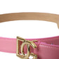 Pink Leather Gold Logo Metal Buckle Belt