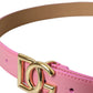 Pink Leather Gold Logo Metal Buckle Belt