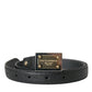Black Leather Gold Square Metal Buckle Belt