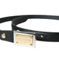 Black Leather Gold Square Metal Buckle Belt