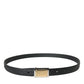 Black Leather Gold Square Metal Buckle Belt