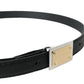 Black Leather Gold Square Metal Buckle Belt