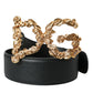 Black Leather Baroque Gold DG Logo Waist Buckle Belt