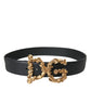Black Leather Baroque Gold DG Logo Waist Buckle Belt