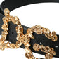 Black Leather Baroque Gold DG Logo Waist Buckle Belt
