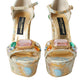 Gold Floral Jacquard Crystal Sandals Shoes