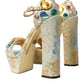 Gold Floral Jacquard Crystal Sandals Shoes
