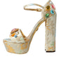 Gold Floral Jacquard Crystal Sandals Shoes