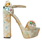 Gold Floral Jacquard Crystal Sandals Shoes