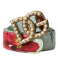 Multicolor Floral Leather Gold DG Logo Buckle Belt