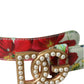 Multicolor Floral Leather Gold DG Logo Buckle Belt