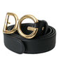 Black Leather Gold DG Logo Waist Buckle Belt