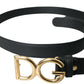 Black Leather Gold DG Logo Waist Buckle Belt