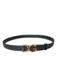 Black Leather Gold DG Logo Waist Buckle Belt