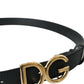Black Leather Gold DG Logo Waist Buckle Belt