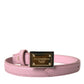 Pink Leather Gold Square Metal Buckle Belt