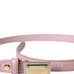 Pink Leather Gold Square Metal Buckle Belt