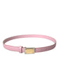 Pink Leather Gold Square Metal Buckle Belt