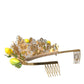 Gold Tone Brass Crystal Sicily Lemon Head Crown Tiara