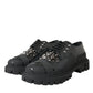 Black Leather Studded Trekking Sneakers Shoes