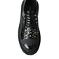 Black Leather Studded Trekking Sneakers Shoes