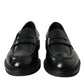 Black Leather Flat Slip On Loafers Shoes