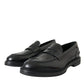 Black Leather Flat Slip On Loafers Shoes
