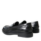 Black Leather Flat Slip On Loafers Shoes