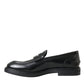 Black Leather Flat Slip On Loafers Shoes