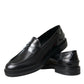 Black Leather Flat Slip On Loafers Shoes