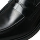 Black Leather Flat Slip On Loafers Shoes