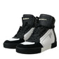 Black White Leather Miami High Top Sneakers Shoes