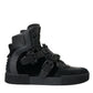 Black Logo Leather Miami High Top Sneakers Shoes
