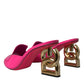 Neon Pink Leather Logo Heels Sandals Shoes