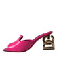 Neon Pink Leather Logo Heels Sandals Shoes