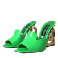 Neon Green Leather Logo Heels Sandals Shoes