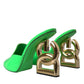 Neon Green Leather Logo Heels Sandals Shoes