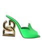 Neon Green Leather Logo Heels Sandals Shoes