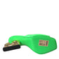Neon Green Leather Logo Heels Sandals Shoes